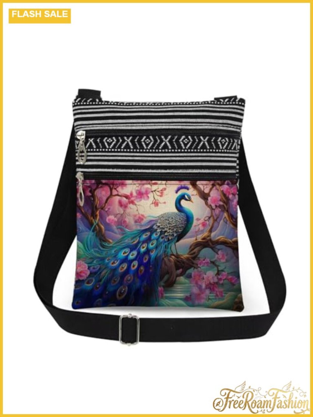 Peacock Crossbody Bag Polyester Ocelli Print Messenger Adjustable Strap